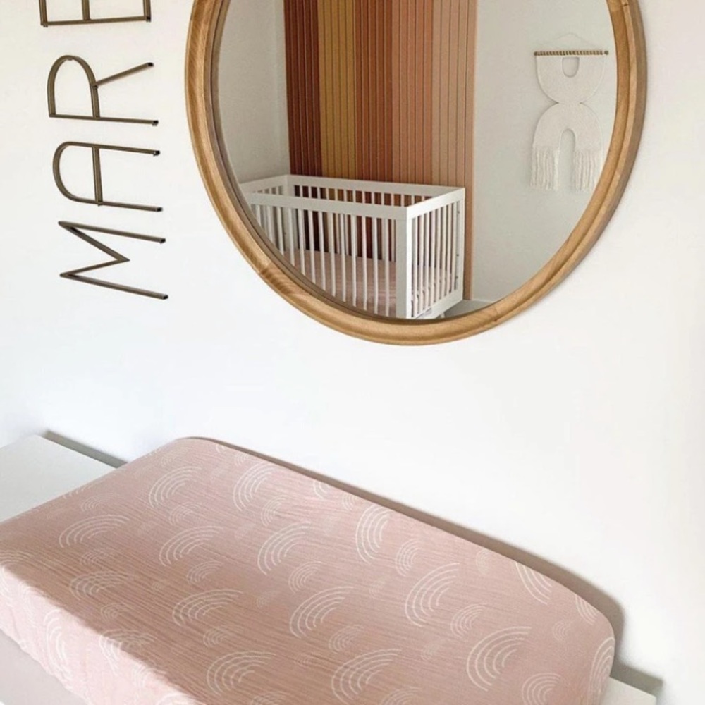 PINK RAINBOW BAMBOO MUSLIN CRIB SHEET & MATCHING CHANGING TABLE COVER